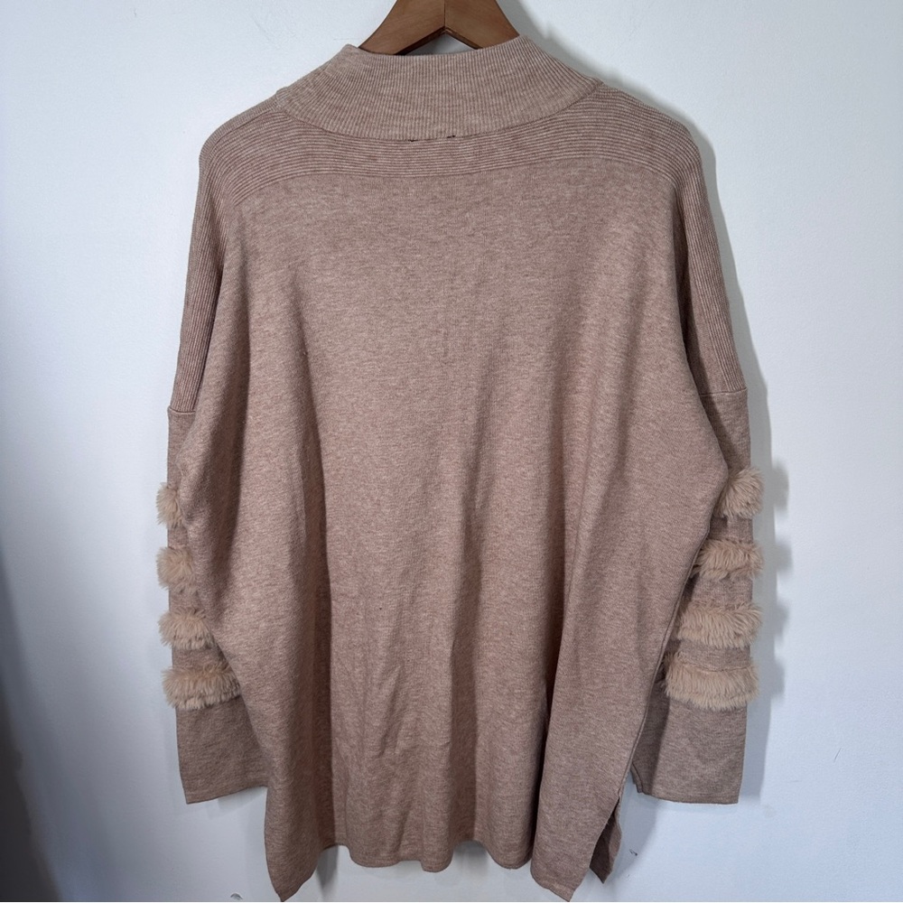 Cliche Beige Mock Neck Tunic Sweater XL Faux Fur - Picture 6 of 6
